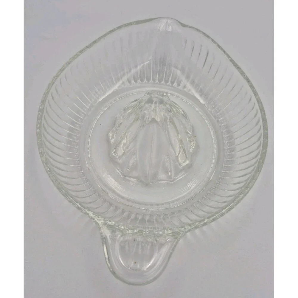 Vintage Ribbed Glass Juicer w/ Textured Base, Thumb Tab Handle, & Pour Spout